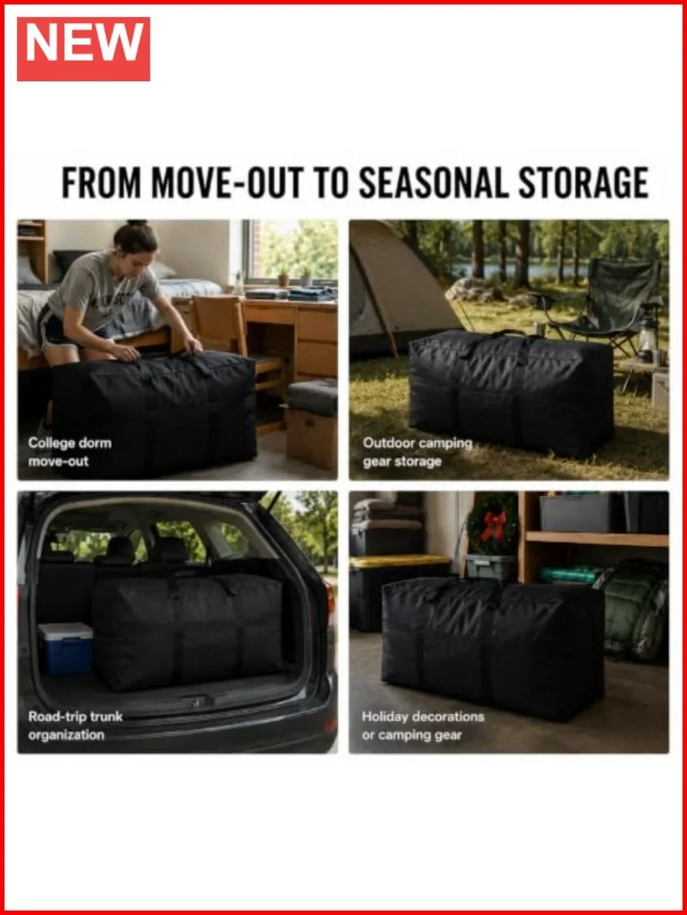 60L Foldable Storage Duffle Bag with Zippers and Handles, Travel Duffle